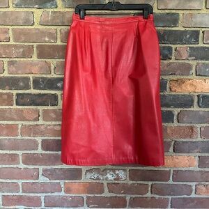 VTG PS DESIGN red leather straight cut back slit / zip size 12 (29 X 26.5)